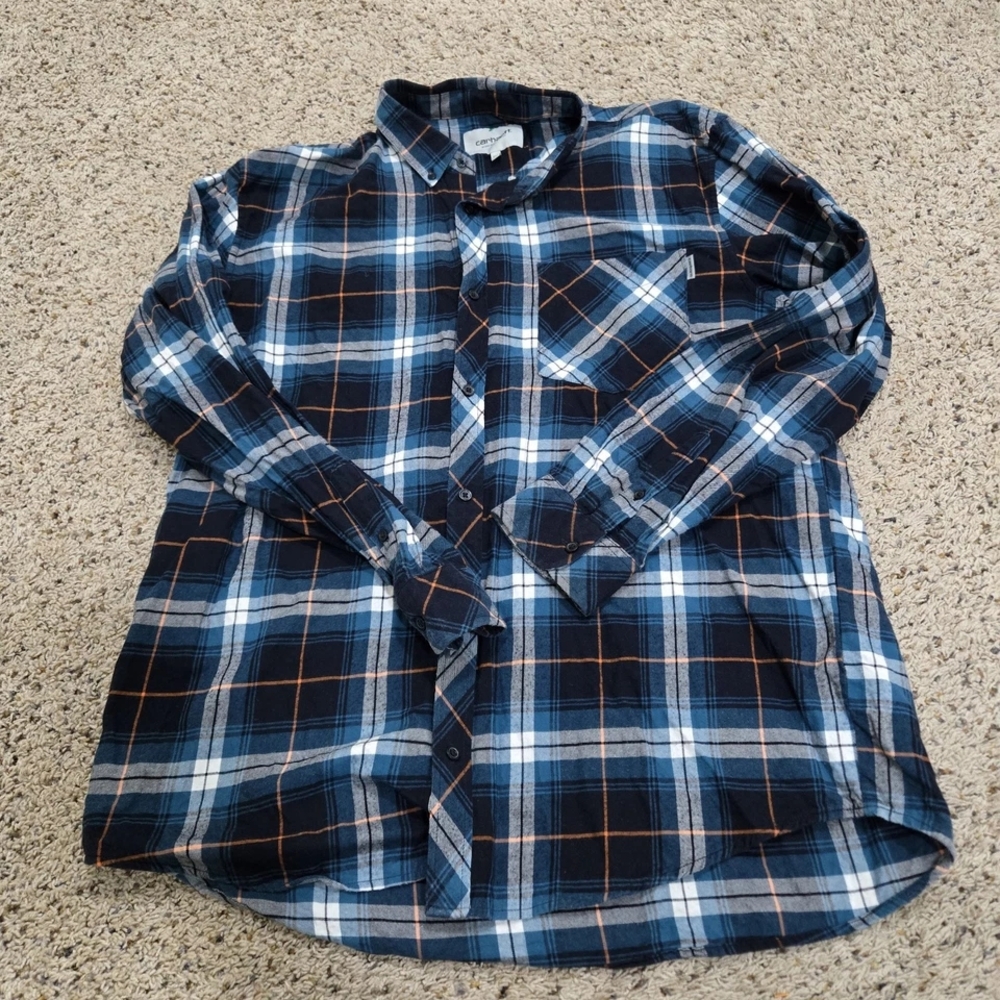 Carhartt Men's Blue Plaid Casual Button Down Shirt